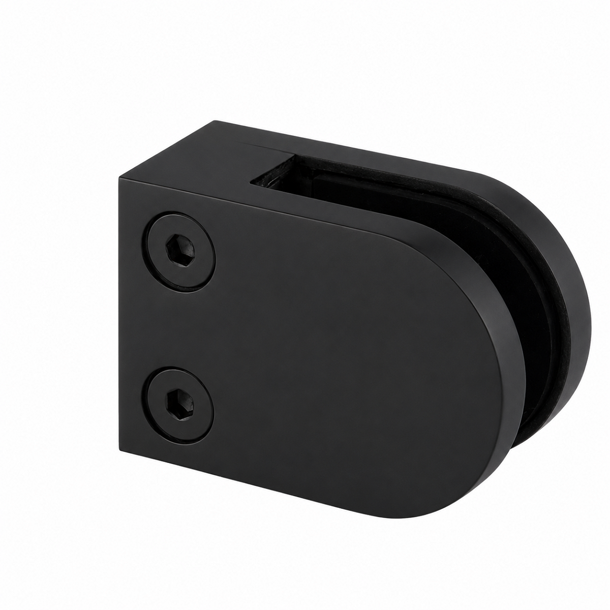 Glass Clamp - Round Profile Flat Back - Suit 10-12mm Glass - Matt Black